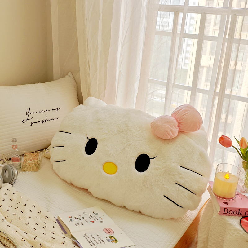 粉色蝴蝶结猫咪床头靠垫