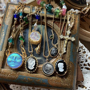 贝玛A设计师原创神秘气质太阳神月亮美女卡梅奥欧洲古董项链男女