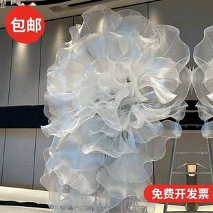 造型设计师料风琴欧根婚礼亮光纱面料装饰纱褶皱舞台背景纱布珠光