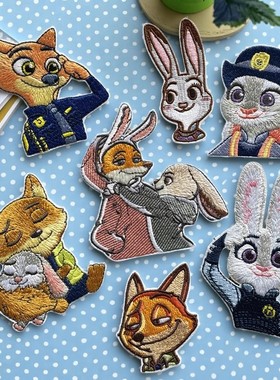 自粘款卡通刺绣疯狂动物城朱迪尼克布贴衣服包包装饰贴花修补贴