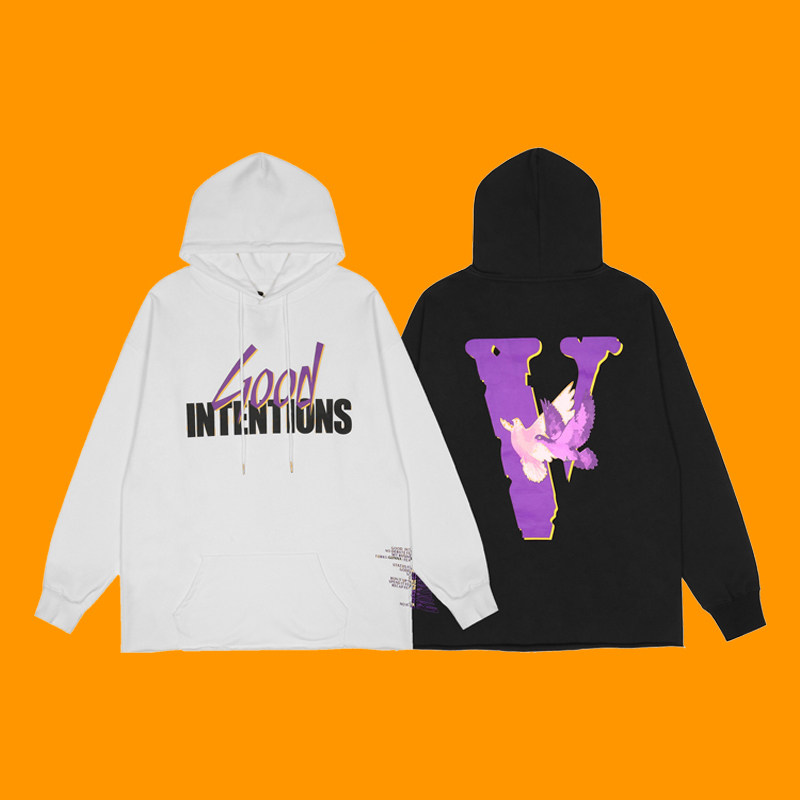 沸点潮牌 VLONE x NAV美版联名鸽子印花加绒连帽卫衣正品现货帽衫