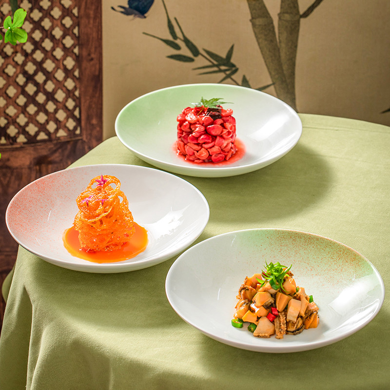 中式酒店明档会所冷凉菜盘子创意陶瓷喷溅艺术感10寸私房小炒餐具