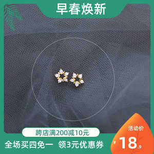 眼观925纯银五角星星锆石耳钉女气质简约百搭小耳垂适合的耳环