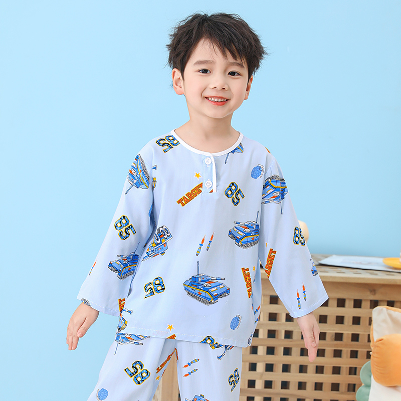 夏季儿童棉绸套装男童睡衣夏款