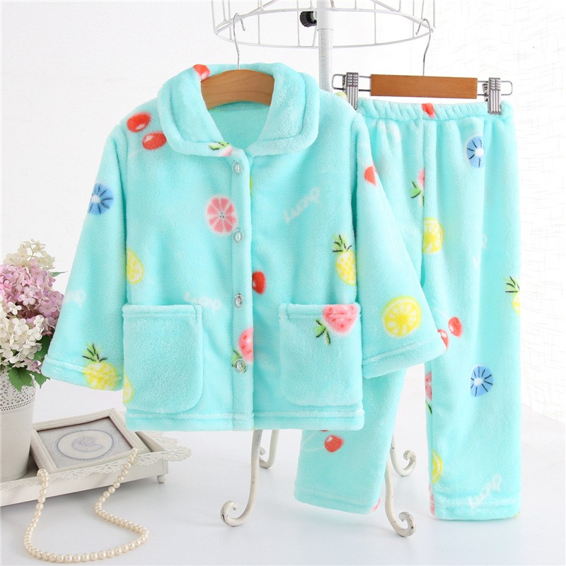 女童法兰绒睡衣冬套装小孩家居服
