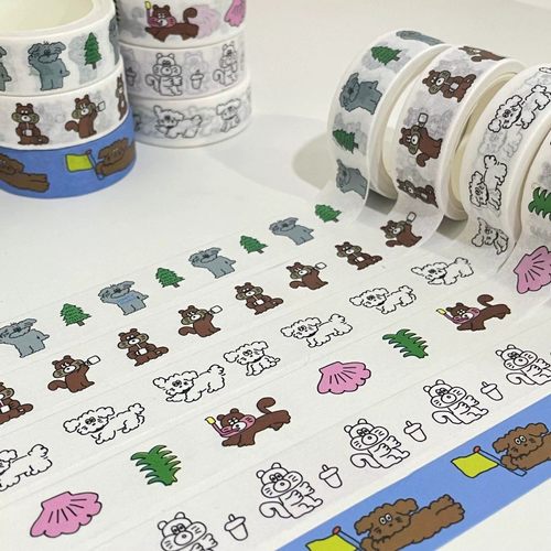 可爱和纸胶带手绘小狗松鼠