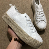 白色麻边厚底女41码 42码 出口欧美小白鞋 外贸帆布鞋 休闲百搭田园款