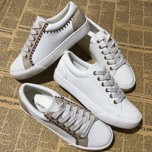 鞋 出口老美板鞋 早秋百搭INS皮面韩版 白色外贸休闲鞋 低帮平底女鞋