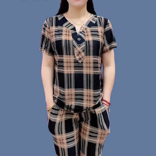 夏季套装女中年妈妈装两件套