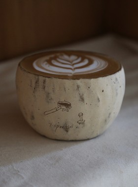 芽器手作】日式复古粗陶粉引手捏咖啡杯拉花拿铁蛋杯侘寂风
