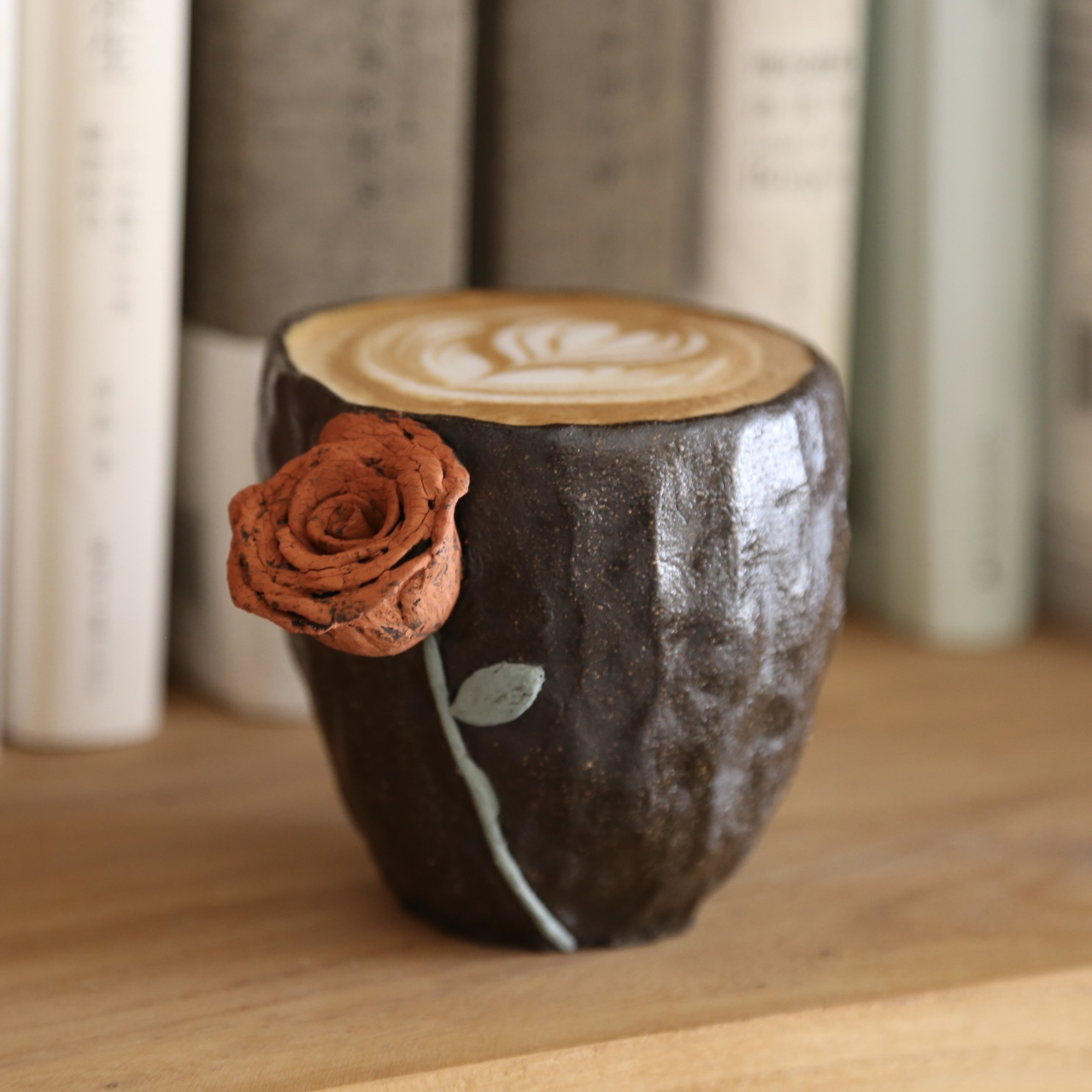 芽器原创】手捏粗陶复古日式粉引玫瑰花侘寂风情侣茶杯咖啡拉花杯