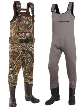 潜水料海绵迷彩连体下水裤海钓防水涉水裤捕鱼抓鱼溪钓打猎探险