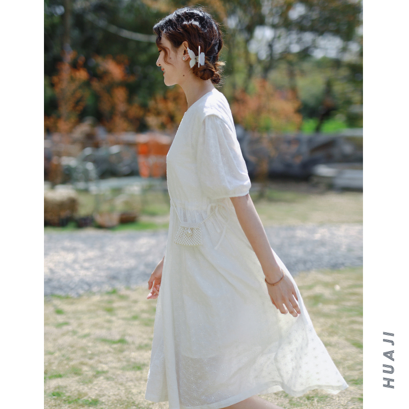 【花吉0412】白色提花连衣裙