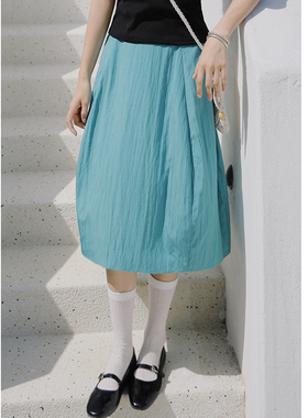 花吉Q536石青蓝莫兰迪色系小花苞垂感半身裙2026新款夏宽松花苞裙