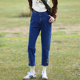 花吉K376深蓝色高腰直筒脚口纽扣九分弹力锥形牛仔裤 女2025新款 秋