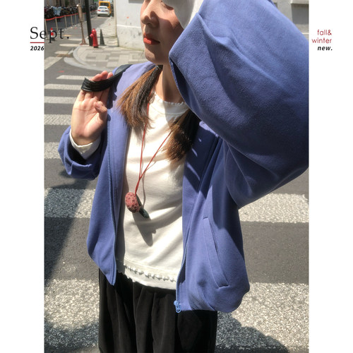 花吉蓝紫色连帽花苞卫衣宽松外套