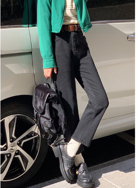 花吉K272黑色高腰弹力显瘦直筒九分牛仔裤女2025年新款秋九分裤