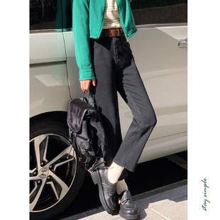 秋九分裤 花吉K272黑色高腰弹力显瘦直筒九分牛仔裤 女2025年新款