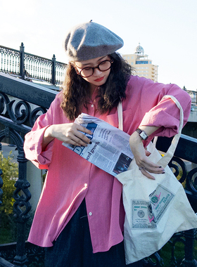 花吉B805梅子色宽松垂坠光泽感纯色衬衫女2025新款秋长袖垂感衬衣