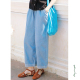 花吉L006浅蓝色高腰复古宽松刺绣牛仔裤 夏九分松紧腰 女2026新款