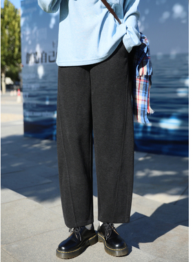 花吉K392黑灰色高腰宽松保暖休闲九分弯刀裤女2025新款秋冬休闲裤