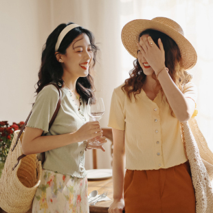 夏 高腰小个子木耳边T恤女2026年新款 花吉B092紫色显瘦V领短袖 短款