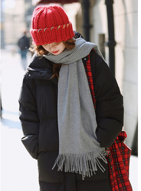 花吉P969灰色温暖百搭长方形柔软流苏围巾女2025年新款秋冬围脖