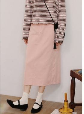 花吉Q498浅杏色高腰显瘦纯棉直筒半身裙2025新款秋A字中长款半裙