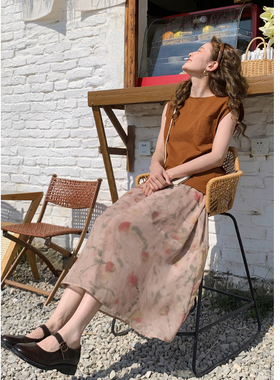 花吉Q478浅色晕染艺术感碎花半身裙2026新款夏松紧腰半裙碎花裙