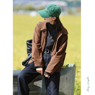 花吉C059咖色复古帅性街头港风宽松麂皮绒夹克女2026新款 秋外套