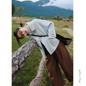 花吉C069蓝色复古文艺风蘑菇扣双面呢短款 秋 毛呢外套女2026新款