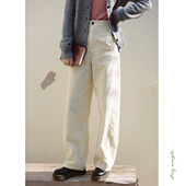 春宽松长裤 花吉L071米色复古灯芯绒高腰直筒休闲裤 女2026新款
