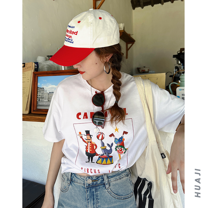 白色卡通印花短袖T恤女