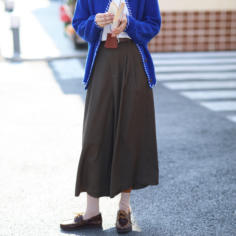 花吉K373布朗尼棕色高腰复古宽松阔腿休闲裤女2025新款秋阔腿裤