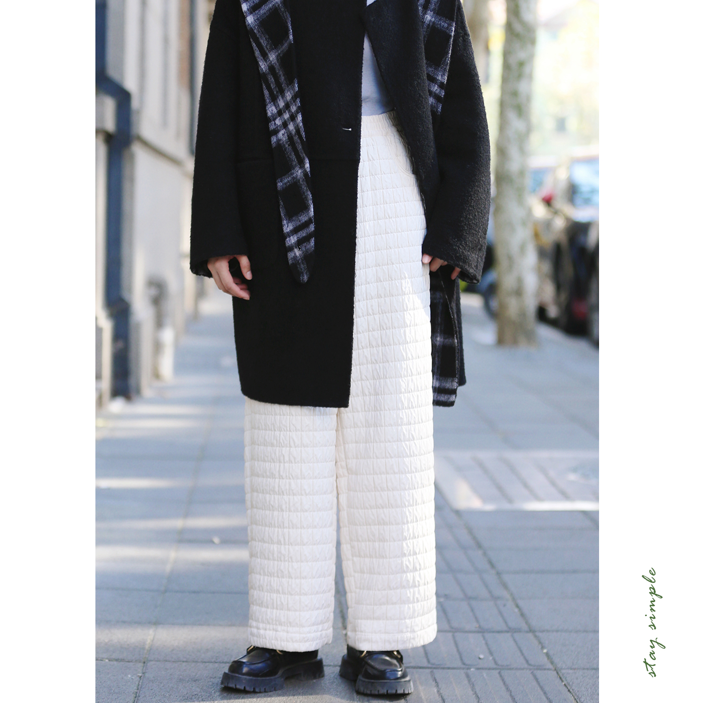 【花吉1220】日系感泡泡方格加绒休闲裤