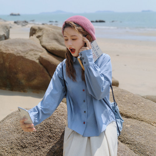 白色天丝法式少女彩色纽扣衬衫