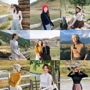 秋冬针织衫 女2025年新款 打底衫 花吉B904白色半高领羊毛显瘦长袖