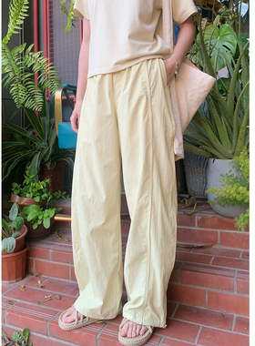 花吉L092奶茶色日系宽松系带松紧腰休闲裤女2026新款夏百搭长裤