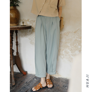 西装 花吉K096黄色垂感松紧腰薄款 小个子直筒休闲裤 女夏2026新款 裤