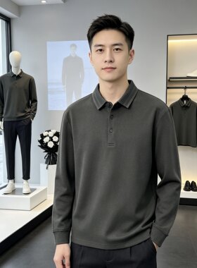 1546高品质男士长袖肌理polo衫中年男式商务休闲翻领T恤衫舒适S衣