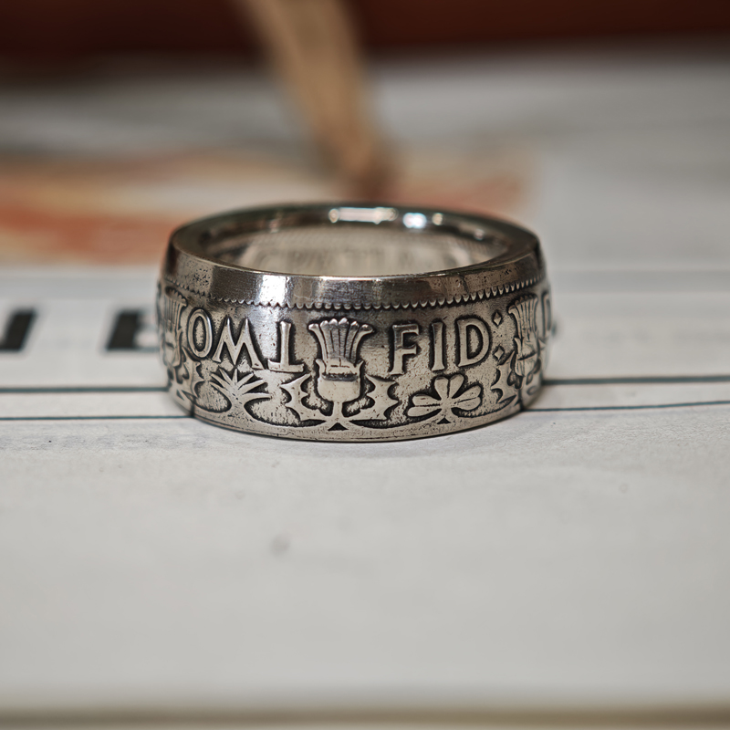 币风堂铜合金硬币戒指复古手工英国两先令古币白铜个性戒指