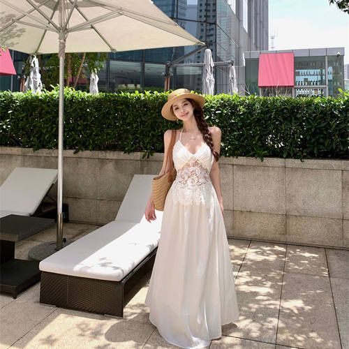 度假风挂脖吊带连衣裙女夏季