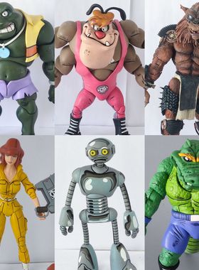 正版NECA忍者神龟摔跤手鳄鱼人狼人沼泽巨蛙有漆面瑕疵7寸人偶