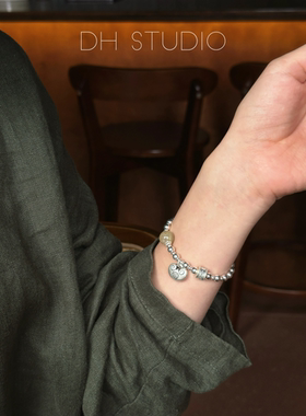 s925银“平安喜乐”转运复古发晶银珠珠手链国潮暴富手链