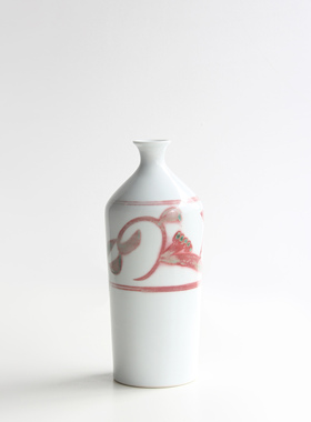 日本有田烧名家手工釉里红草花纹德利型瓷花瓶插花器日式家居摆件