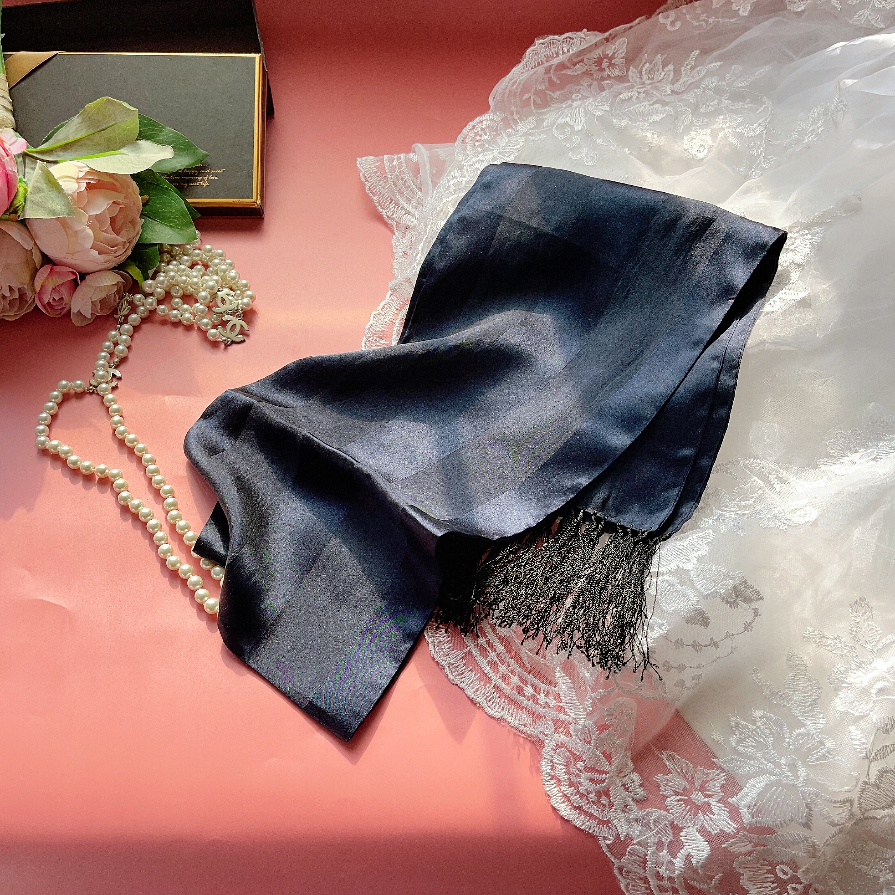 出口原单男士真丝围巾送礼纯手工流苏双层100%桑蚕丝丝巾长巾窄巾