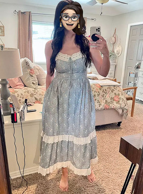 【现货】定制christydawn刺绣花边拼接吊带连衣裙收腰度假长裙