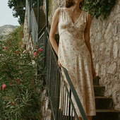 MORNINGCC定制Doen 售罄 Tahlia气质V领收腰碎花真丝连衣裙