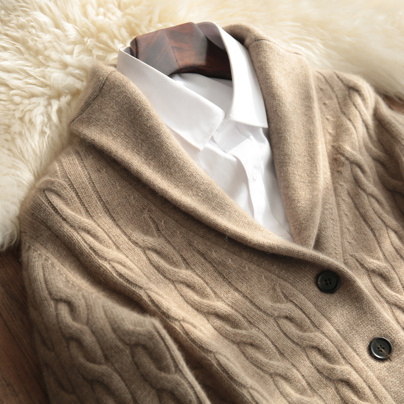 100山羊绒衫男青果领休闲厚开衫