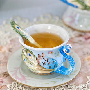 茶具欧式 陶瓷孔雀咖啡杯东南亚红茶杯子英式 家用奢华新古典茶杯